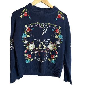 Woven Heart floral embroidered pullover sweater